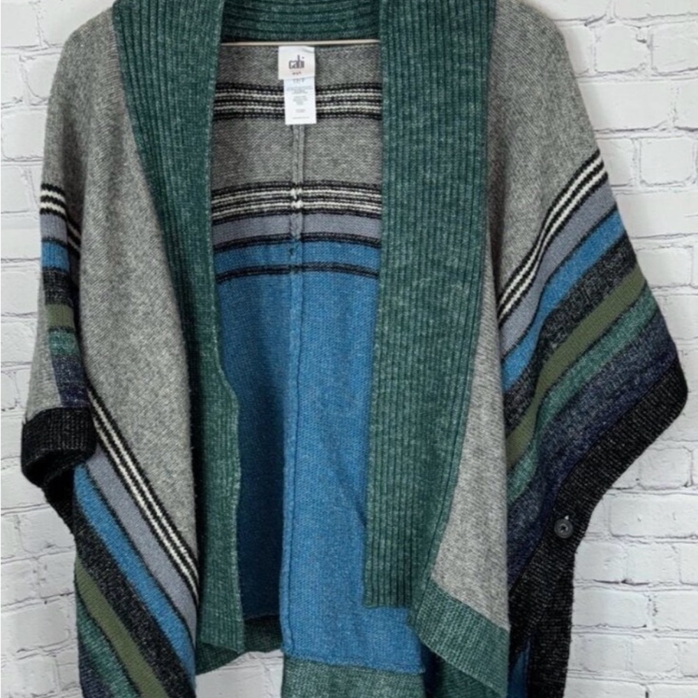 Cabi 3846 Windchill Wrap Open Front  Blue, Turquoise and Gray  Sweater-XS/S - Picture 6 of 10